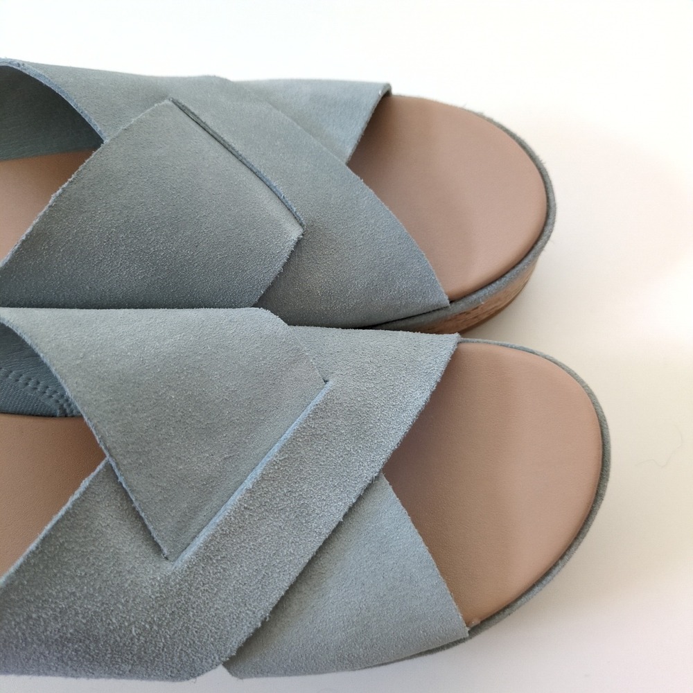 Sorel Cameron Flatform Sandal Women 9.5 Blue Suede Cross Strap Platform NL4631 - Picture 4 of 8